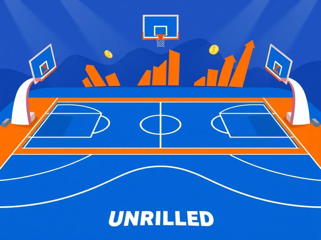 Flick International Illustration of a vibrant basketball court for the Unrivaled women's 3-on-3 league