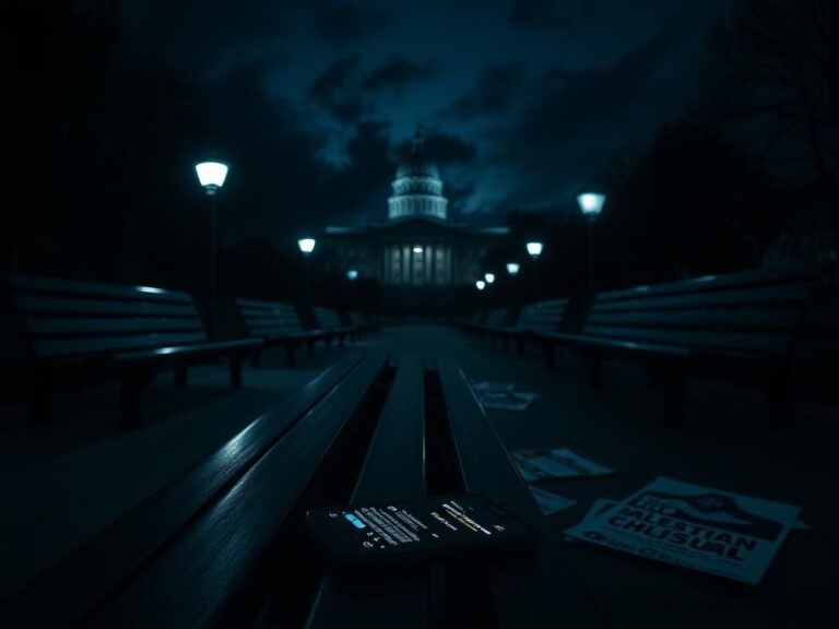 Flick International Dark college campus scene with fluorescent lights and an abandoned smartphone