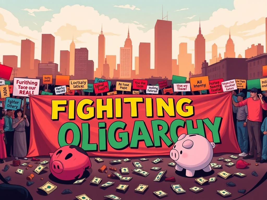 Flick International Political rally scene showcasing vibrant banners advocating for social justice and economic reform