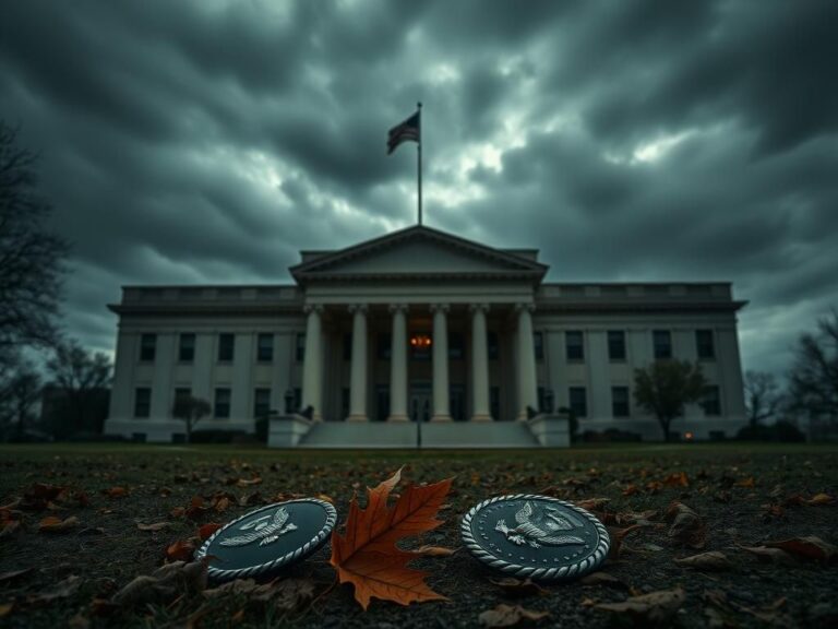 Flick International Abandoned military insignias lie on the ground in front of the Pentagon under a stormy sky