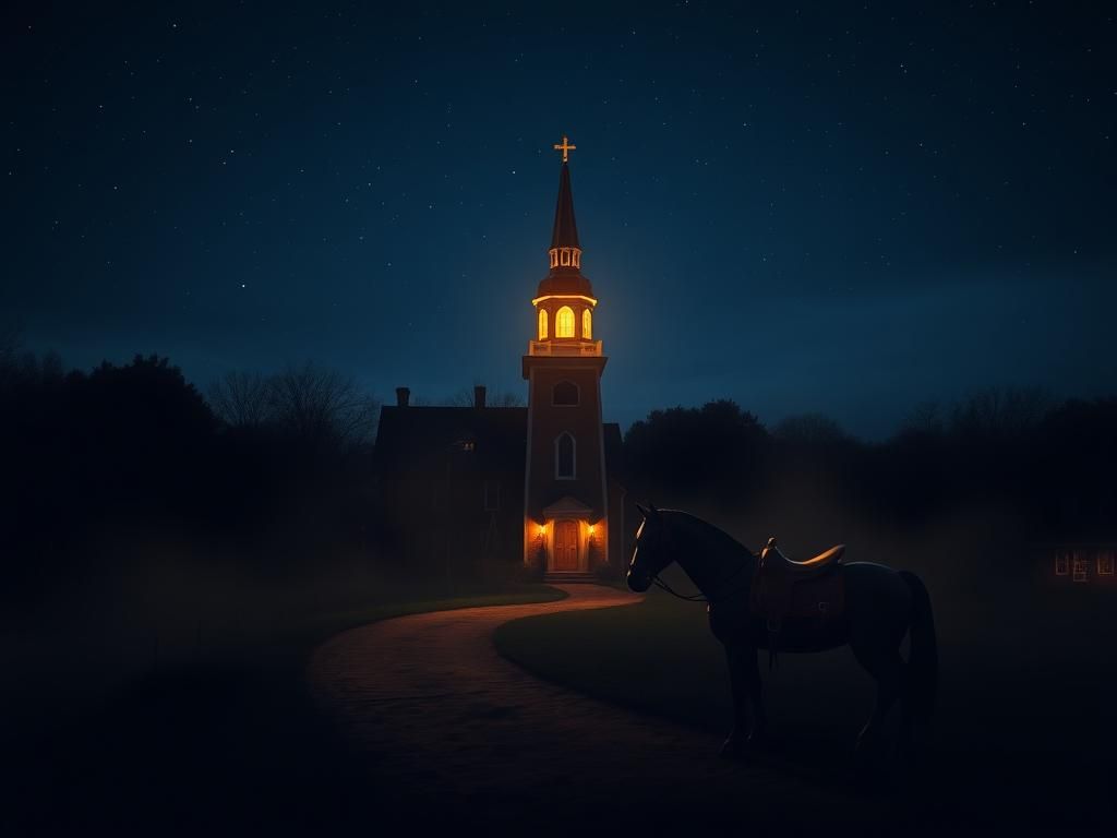 Flick International Silhouette of the Old North Church with glowing lanterns on a starry night