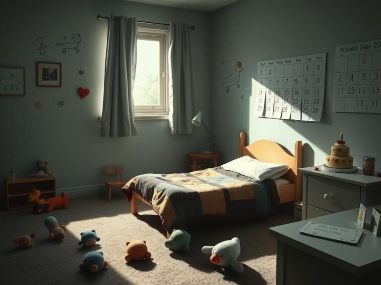 Flick International Cozy children's bedroom with unmade bed and plush toys