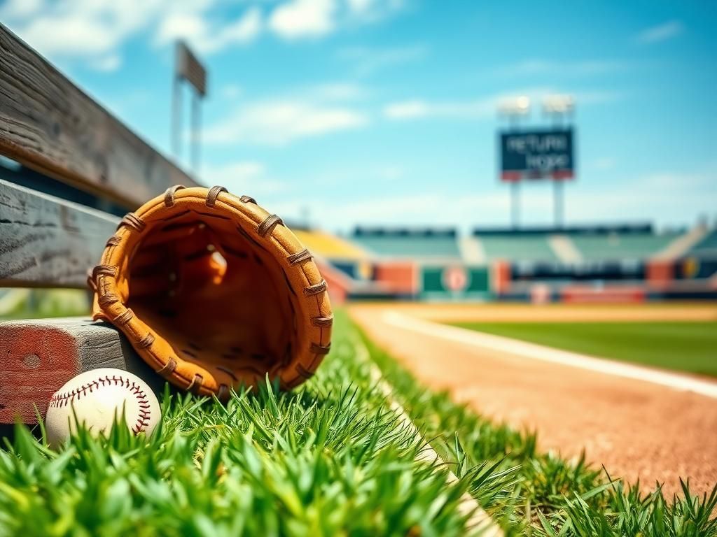Flick International Close-up of a baseball glove and ball on a weathered bench