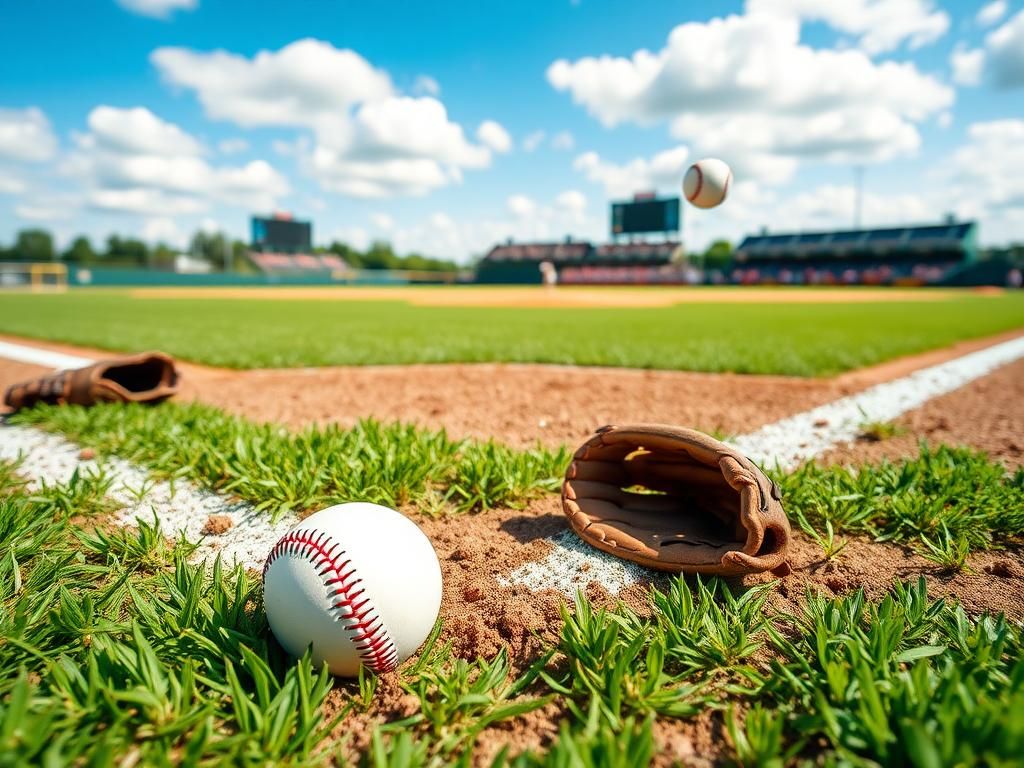 Flick International A baseball field scene illustrating a dynamic play with a baseball flying towards first base.