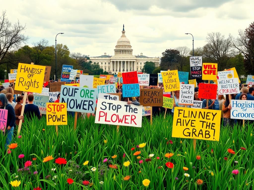 Flick International Large protest march with handmade signs in vibrant street scene