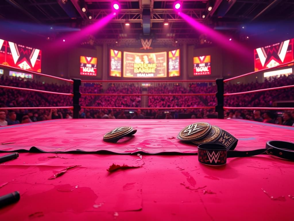 Flick International Action-packed wrestling ring showcasing the aftermath of Tiffany Stratton's intense WrestleMania 41 match