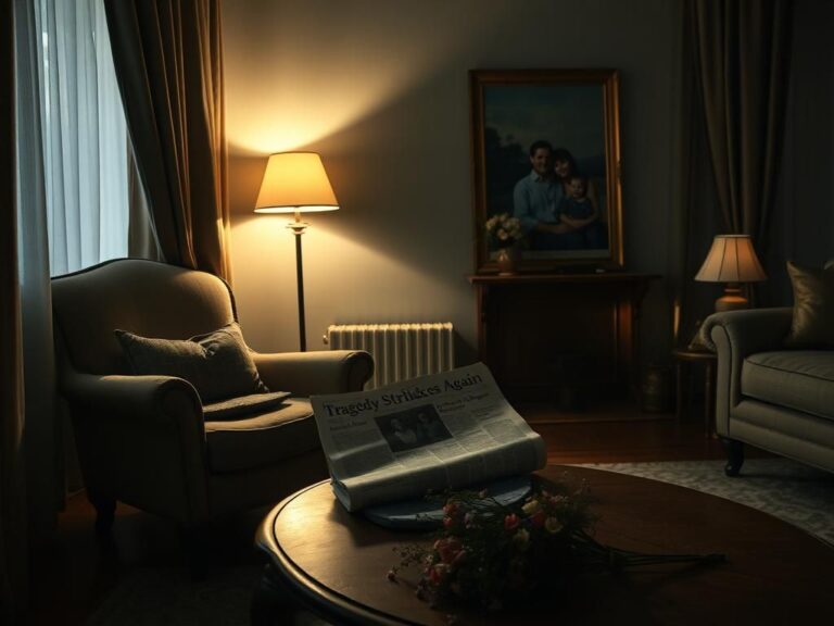 Flick International Cozy living room interior with a vintage armchair and a newspaper reflecting a tragic event
