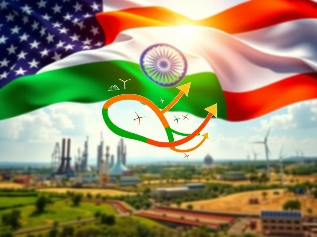 Flick International Abstract representation of US-India trade routes with symbols of growth