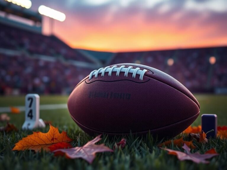 Flick International Close-up of a well-worn football on a grassy field under stadium lights