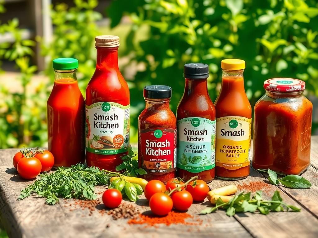 Flick International Vibrant array of organic condiments on a rustic wooden table outdoors, highlighting clean eating.