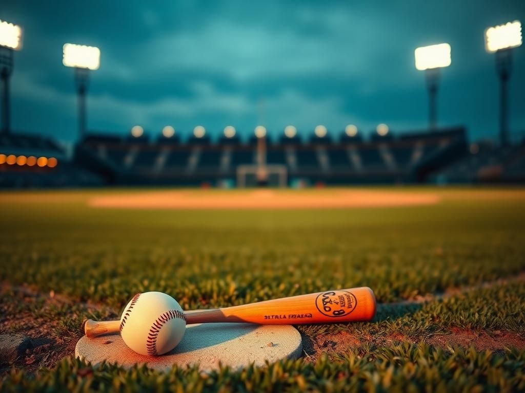 Flick International A baseball diamond at dusk with a focus on broken bat fragments near second base