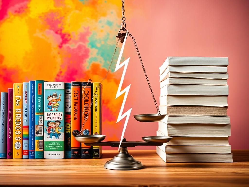 Flick International A visual representation of LGBTQ-themed and traditional books on a divided background