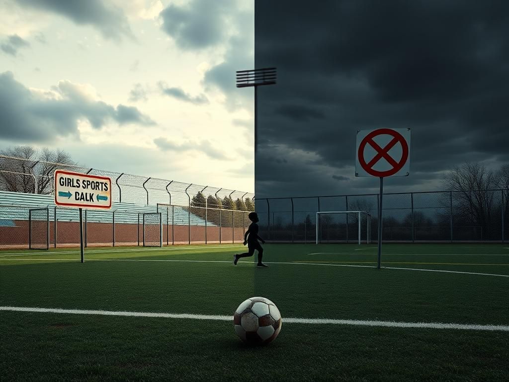 Flick International A deserted sports field contrasting inclusivity and exclusion in girls' sports