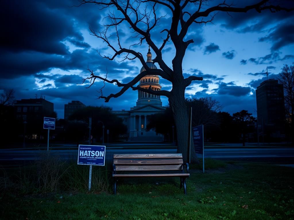 Flick International Twilight view of Jackson, Mississippi with the Capitol building and empty streets