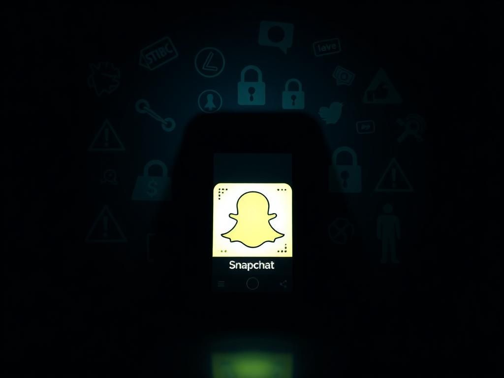 Flick International A dimly lit smartphone screen displaying the Snapchat logo surrounded by warning signs