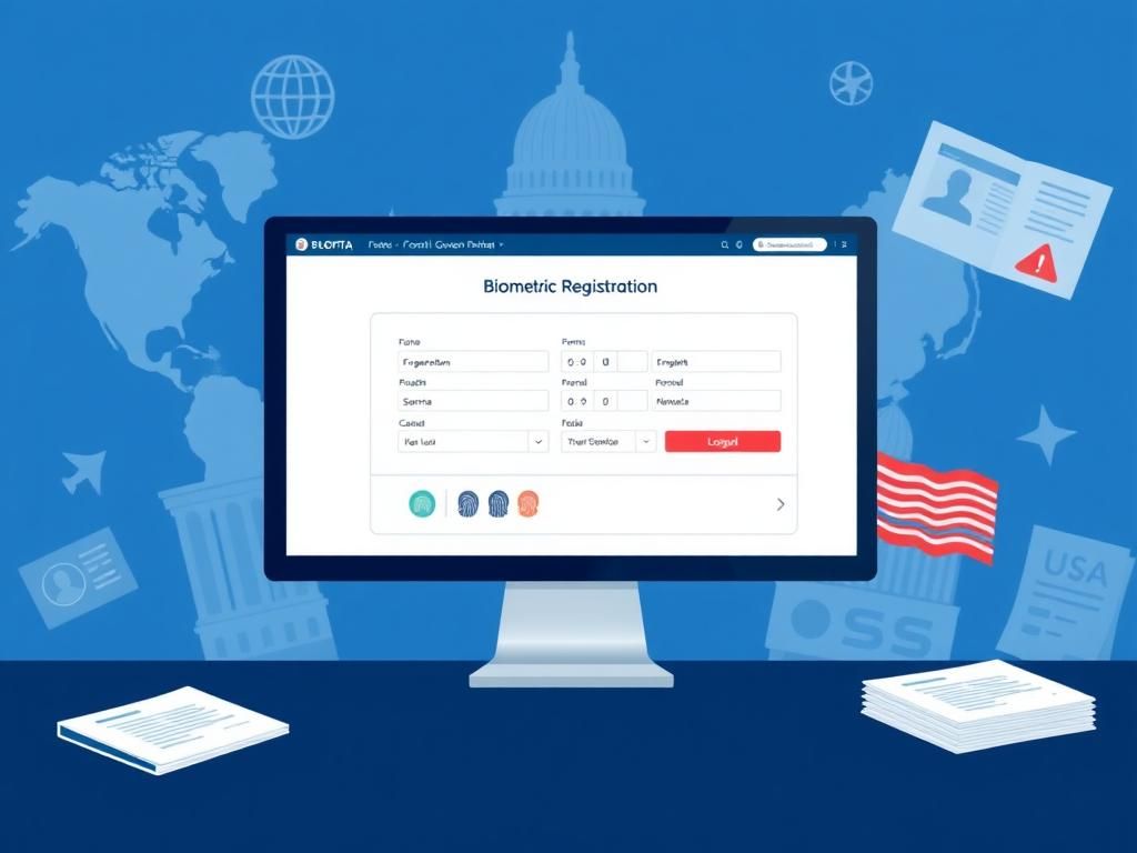 Flick International digital illustration of a government portal interface for biometric registration