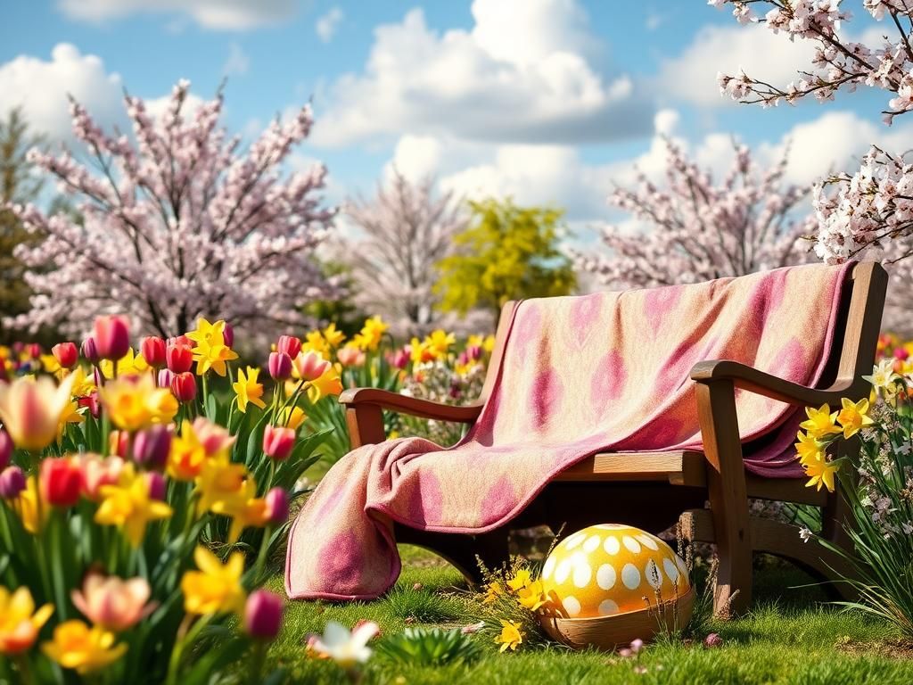 Flick International Cozy spring garden scene with vibrant tulips and daffodils