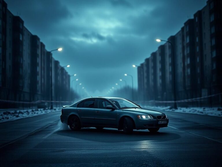 Flick International Damaged car parked on a deserted street in Balashikha following a bombing