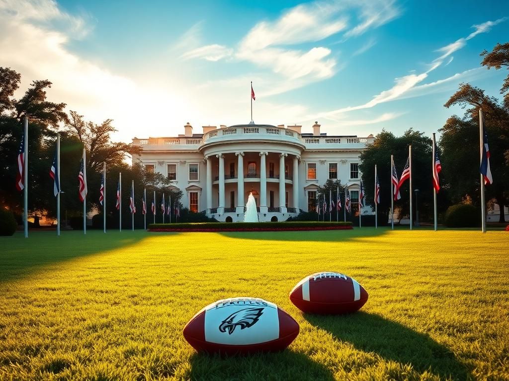 Flick International A view of the White House with the Eagles' Super Bowl football on the lawn