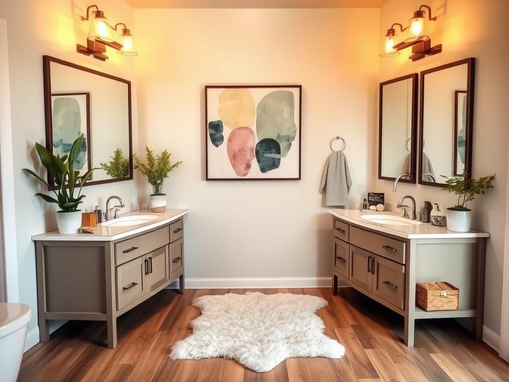 Flick International Cozy bathroom featuring separate vanities reflecting individuality
