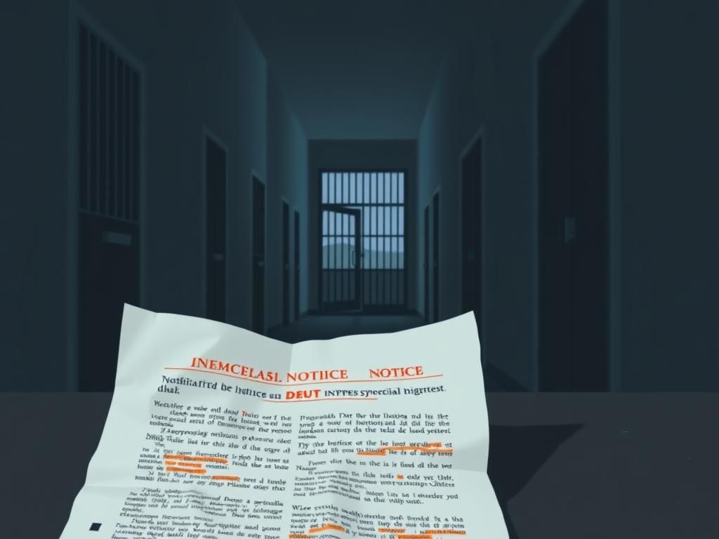 Flick International somber depiction of closed doors and barred windows representing migrant legal struggles