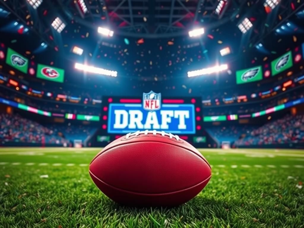 Flick International NFL Draft night scene with a football on fresh green turf