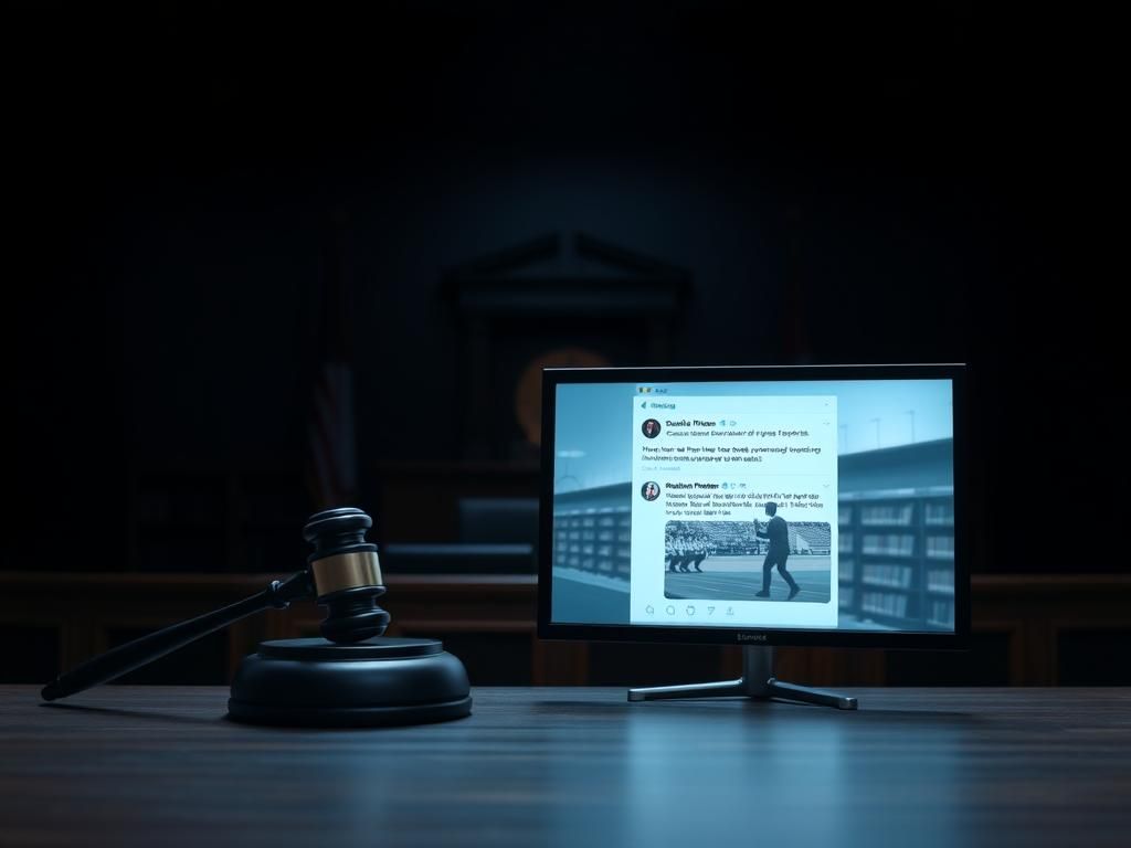 Flick International Dark courtroom scene with a judge's gavel symbolizing justice and the weight of legal proceedings