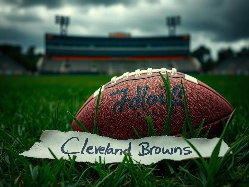 Flick International Close-up of a weathered football on a field with a cloudy sky