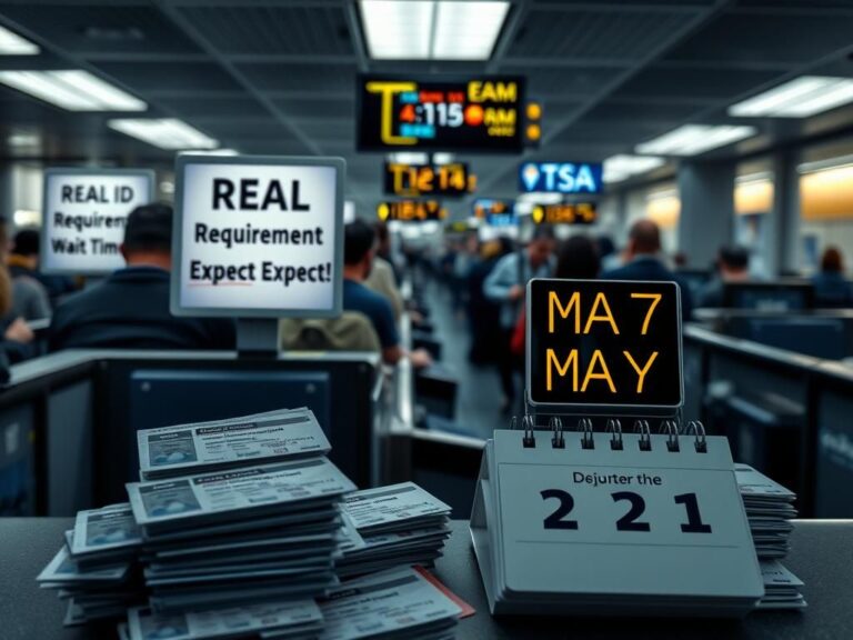 Flick International Busy airport security checkpoint illustrating REAL ID requirement