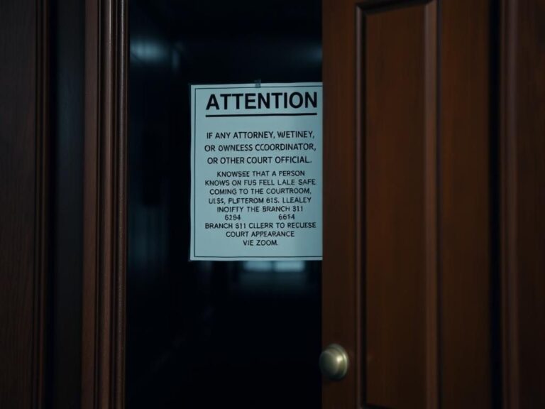 Flick International Close-up of Milwaukee County Circuit Court judge's courtroom door with safety notice