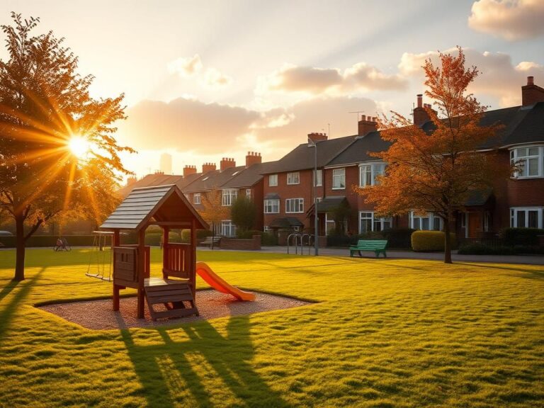 Flick International Serene London landscape featuring a family-friendly park during golden hour