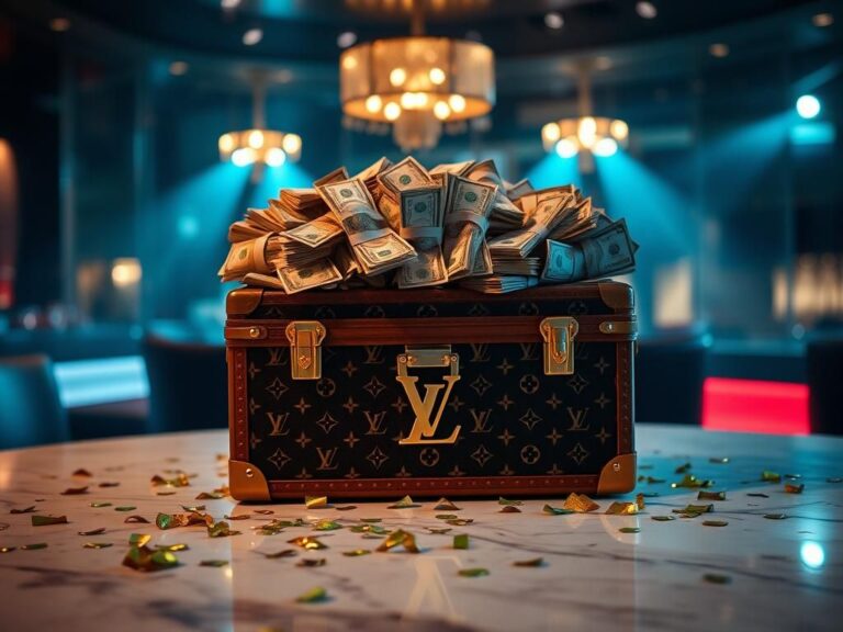 Flick International Luxurious Louis Vuitton case filled with cash at a celebratory party