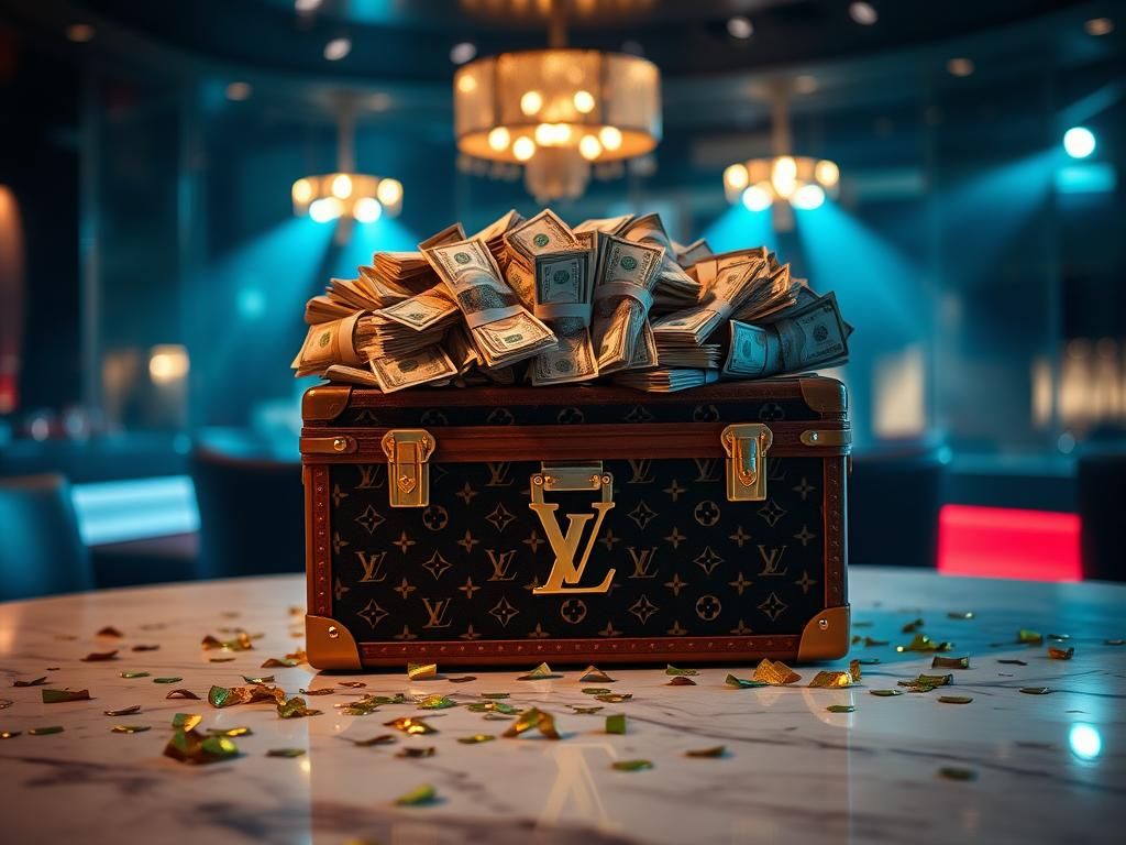Flick International Luxurious Louis Vuitton case filled with cash at a celebratory party