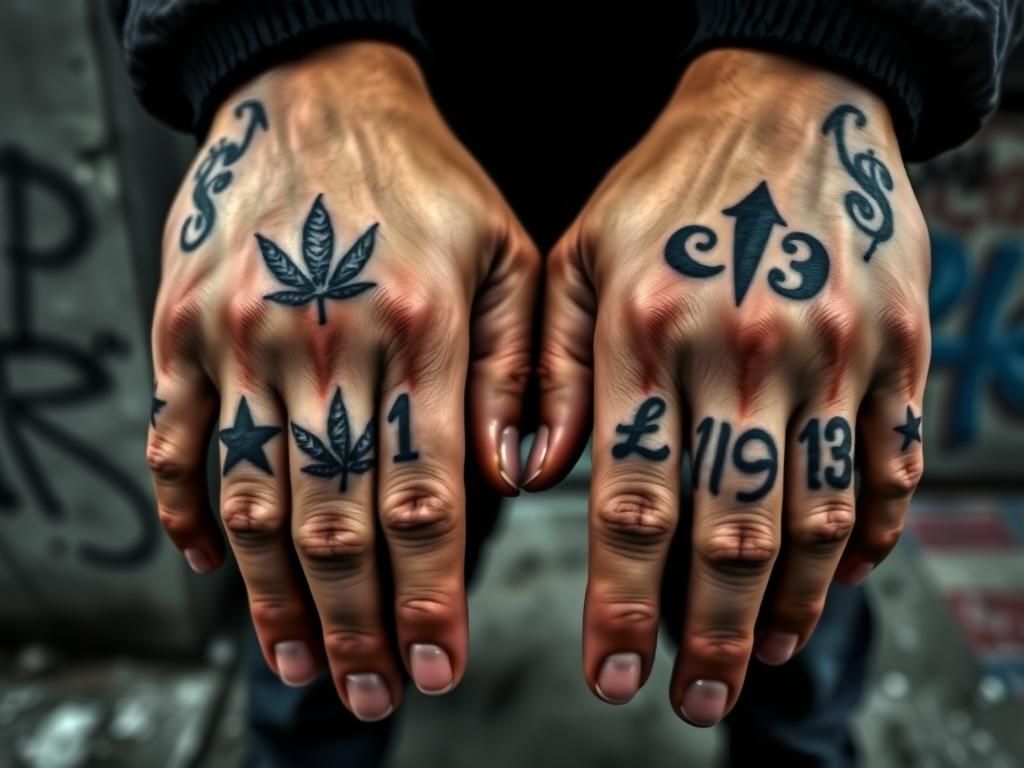 Flick International Close-up of hands displaying MS-13 gang-related tattoos