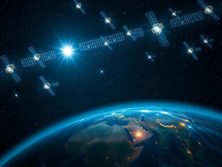 Flick International A dynamic view of a starry night sky filled with satellites from Amazon's Project Kuiper