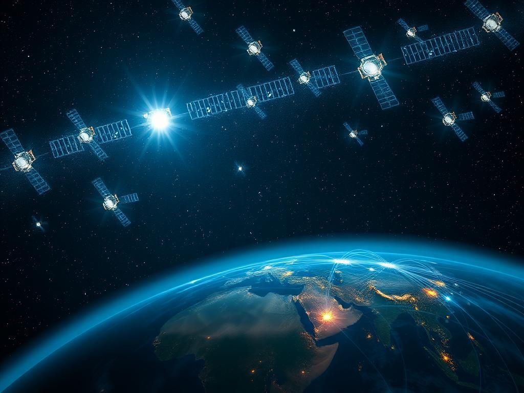 Flick International A dynamic view of a starry night sky filled with satellites from Amazon's Project Kuiper