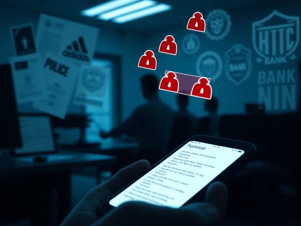 Flick International Close-up of a smartphone with suspicious text messages in a dimly lit office environment