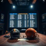 Flick International A dramatic NFL draft room showcasing Shedeur Sanders' helmet surrounded by football gear