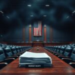 Flick International Dramatic Senate Finance Committee hearing room setting