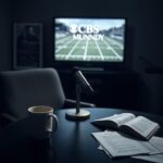 Flick International Dimly-lit interview set with an empty chair and microphone, evoking tension