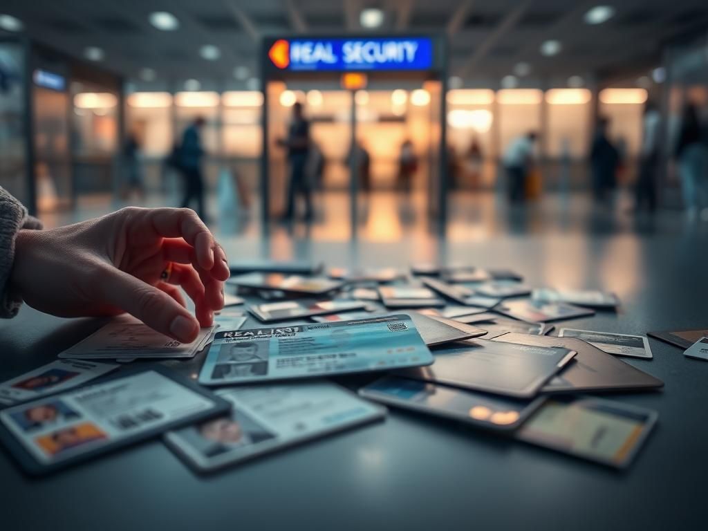 Flick International A variety of identification cards with a REAL ID and other alternative forms on a flat surface