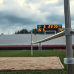 Flick International High school pole vault setup in Maine with vibrant colors