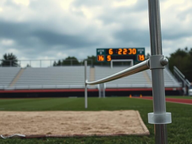 Flick International High school pole vault setup in Maine with vibrant colors