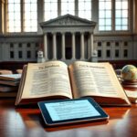 Flick International A courtroom scene featuring the Supreme Court building, an open book on the Constitution, and educational materials