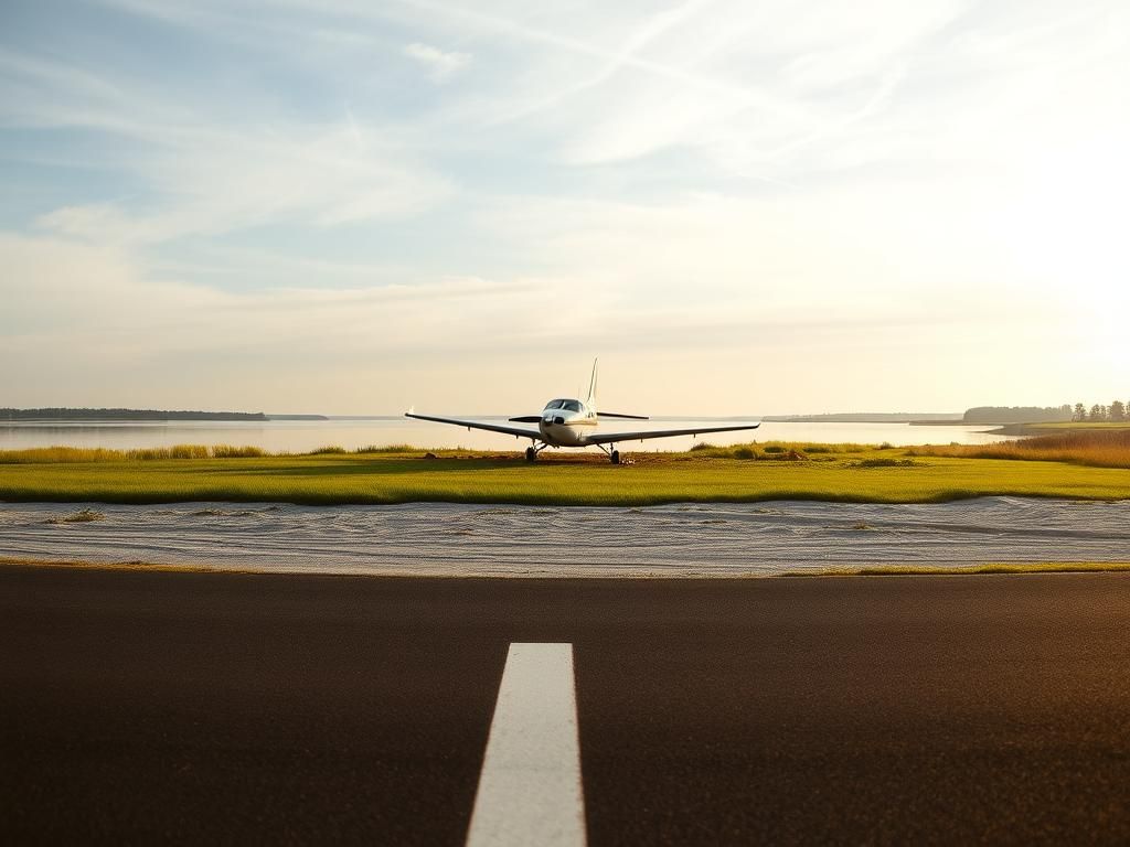 Flick International A Cirrus SR22 aircraft partially off the runway after crashing during landing at Bay Bridge Airport, Maryland.