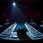 Flick International Empty podium under spotlight at a gala setting