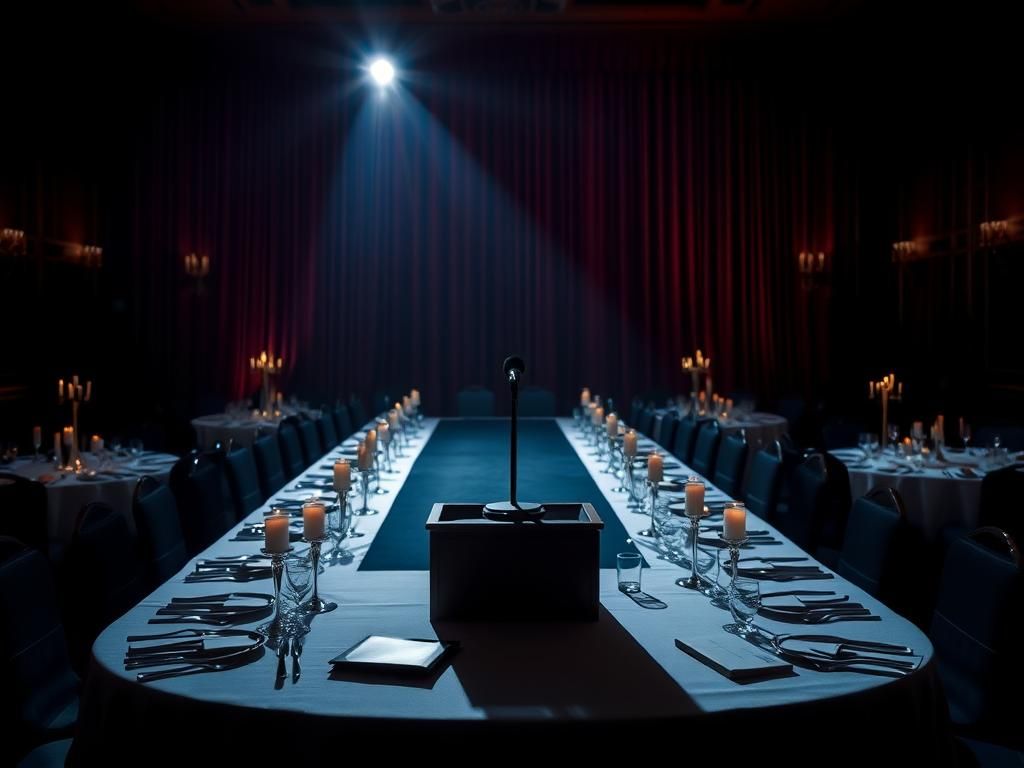 Flick International Empty podium under spotlight at a gala setting