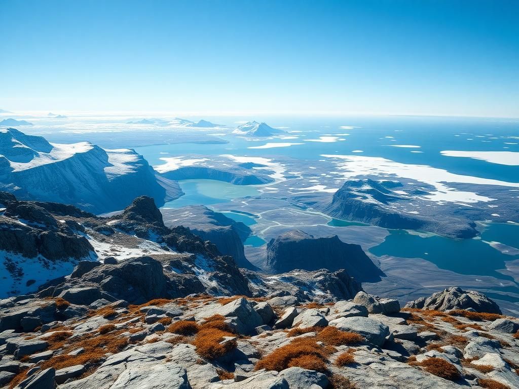 Flick International Aerial view of the untouched Svalbard archipelago with snow-capped mountains and icy fjords