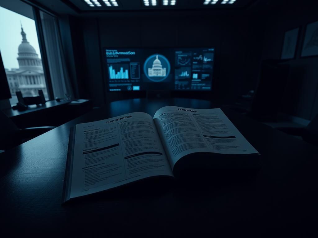 Flick International Overhead view of a dark office with an open dossier labeled 'DISINFORMATION'.