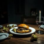 Flick International Dimly lit kitchen featuring a beautifully plated beef Wellington surrounded by poisonous mushrooms